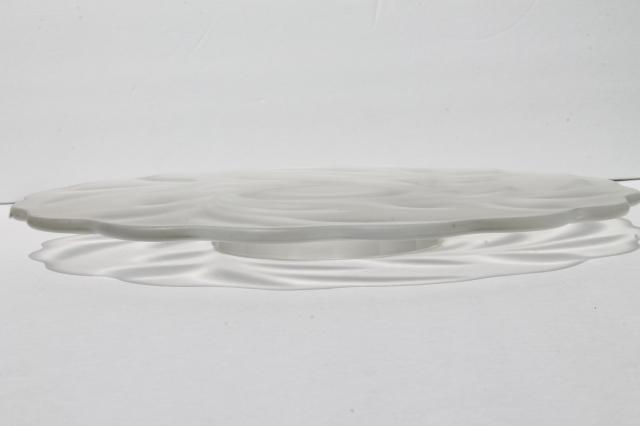 photo of vintage Indiana willow satin frosted glass torte cake plate w/ low foot stand #2