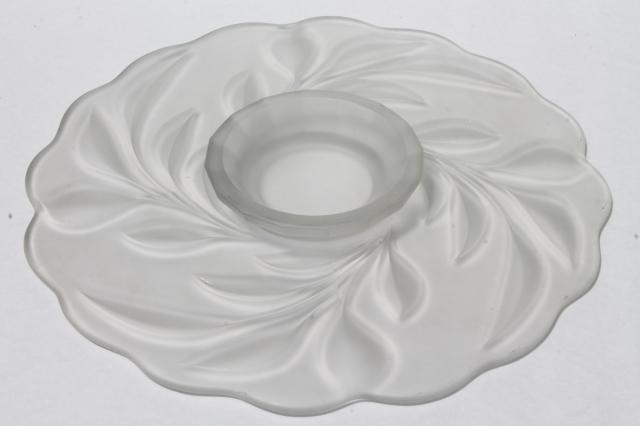 photo of vintage Indiana willow satin frosted glass torte cake plate w/ low foot stand #5