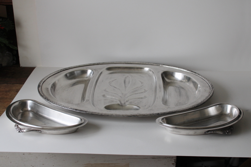 photo of vintage International Silver Camille huge three part serving tray, meat platter w/ two covered side dishes  #4