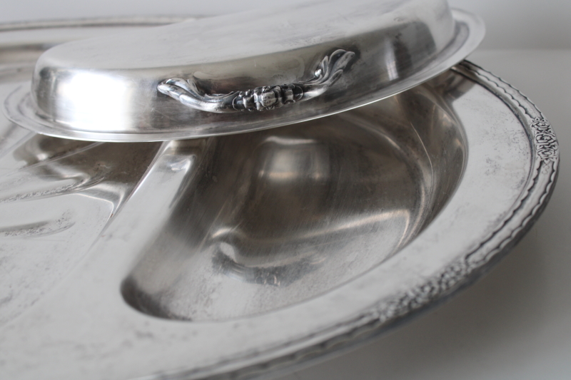 photo of vintage International Silver Camille huge three part serving tray, meat platter w/ two covered side dishes  #7