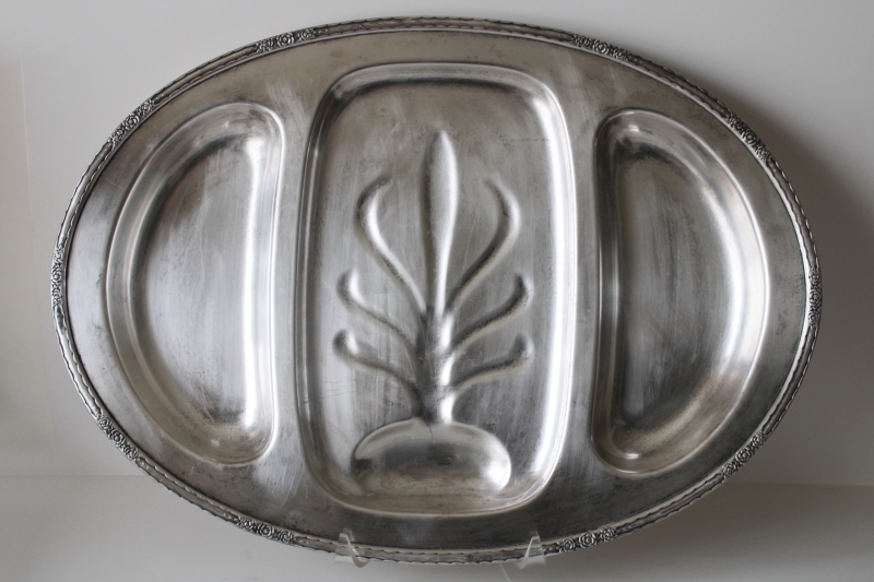 photo of vintage International Silver Camille huge three part serving tray, meat platter w/ two covered side dishes  #8