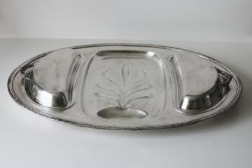 catalog photo of vintage International Silver Camille huge three part serving tray, meat platter w/ two covered side dishes 