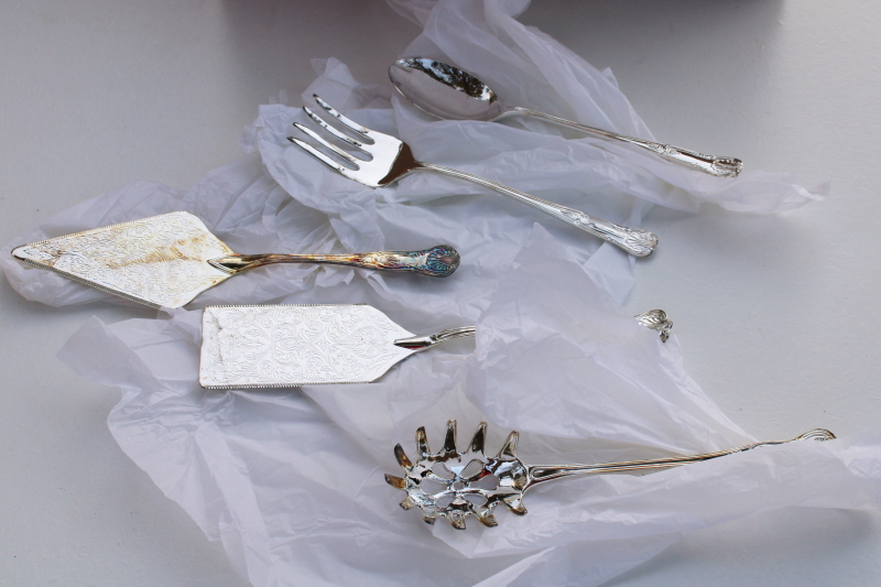 photo of vintage International Silver plated serving pieces set, Kings pattern ornate Victorian style #1