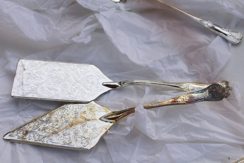 photo of vintage International Silver plated serving pieces set, Kings pattern ornate Victorian style #3