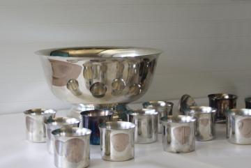 catalog photo of vintage International silver plate punch bowl set, julep glasses or cups, ladle