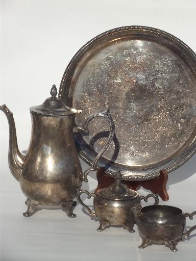 photo of vintage International silver plate tea or coffee set w/ pot, tray etc. #2