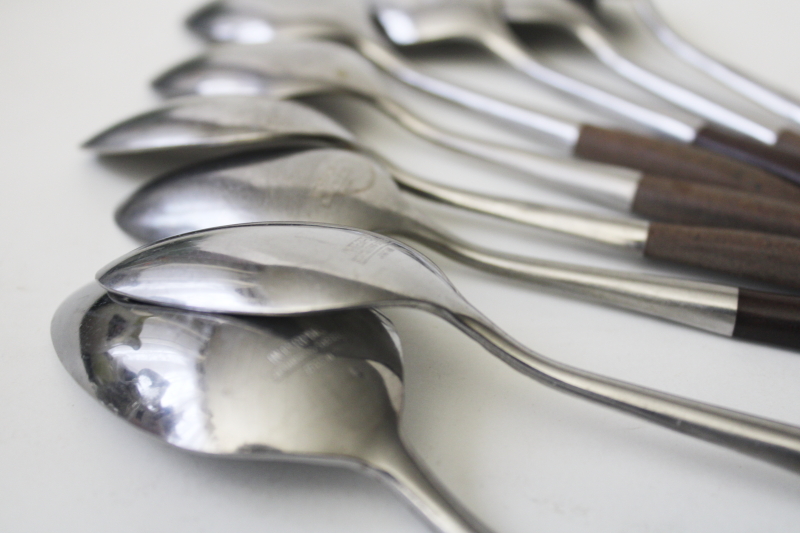 photo of vintage Interpur INR2 pattern stainless flatware w/ brown melamine handles estate set #2