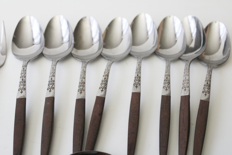 photo of vintage Interpur INR2 pattern stainless flatware w/ brown melamine handles estate set #5