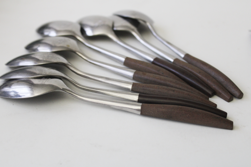 photo of vintage Interpur INR2 pattern stainless flatware w/ brown melamine handles estate set #10