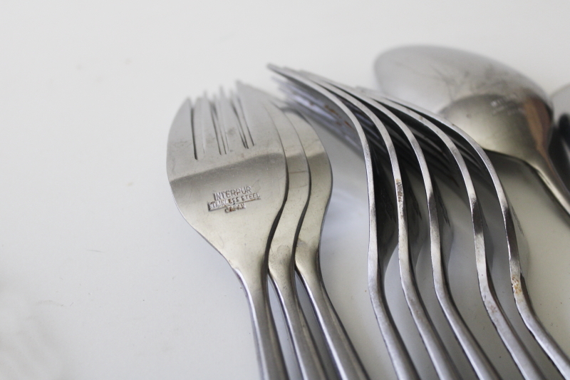 photo of vintage Interpur INR2 pattern stainless flatware w/ brown melamine handles estate set #11