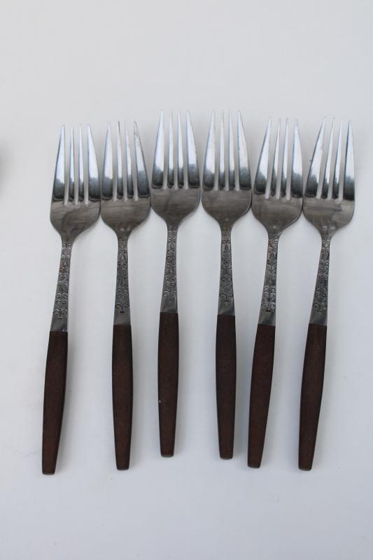 photo of vintage Interpur Japan stainless flatware canoe muffin style brown melamine handles #2