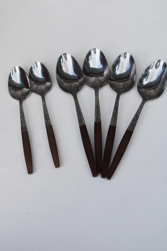 photo of vintage Interpur Japan stainless flatware canoe muffin style brown melamine handles #3