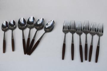 vintage Interpur Japan stainless flatware canoe muffin style brown melamine handles