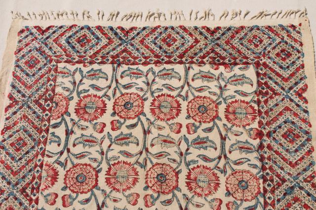 photo of vintage Iran hand woven cotton or linen table cover cloth w/ Persian block print #3