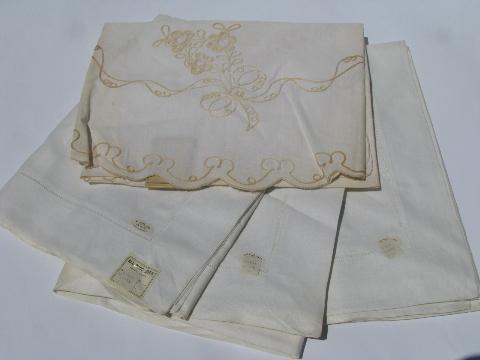 photo of vintage Ireland, pure linen hemstitched table covers or luncheon cloths, mint w/ tag #1