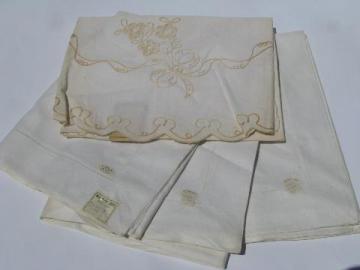 catalog photo of vintage Ireland, pure linen hemstitched table covers or luncheon cloths, mint w/ tag