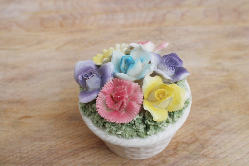 photo of vintage Irice Japan china trinket box Capodimonte style dimensional flowers bouquet #3