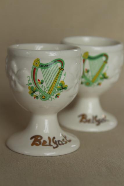 photo of vintage Irish Carrigcraft pottery County Cork, egg cups souvenir of Belfast Ireland #1