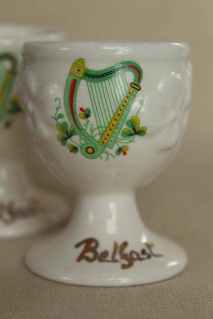 photo of vintage Irish Carrigcraft pottery County Cork, egg cups souvenir of Belfast Ireland #2