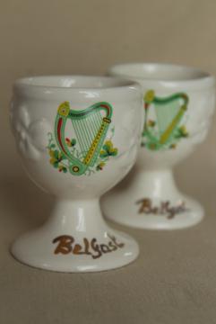 catalog photo of vintage Irish Carrigcraft pottery County Cork, egg cups souvenir of Belfast Ireland