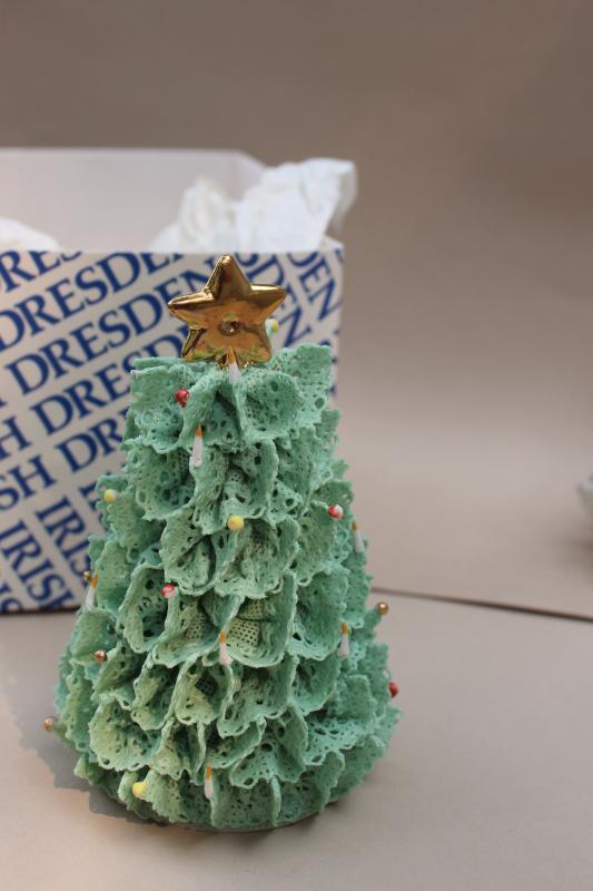 photo of vintage Irish dresden lace china Christmas tree bells, holiday ornaments #6