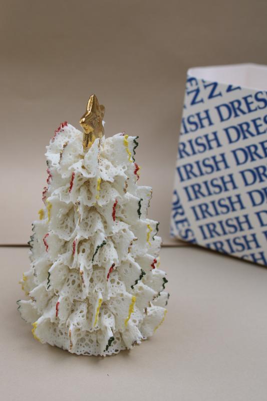 photo of vintage Irish dresden lace china Christmas tree bells, holiday ornaments #9