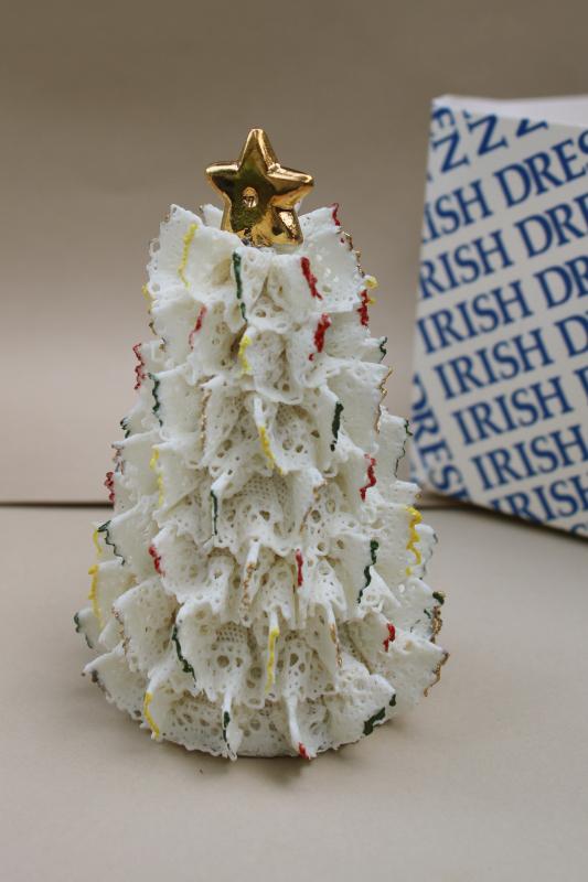 photo of vintage Irish dresden lace china Christmas tree bells, holiday ornaments #10