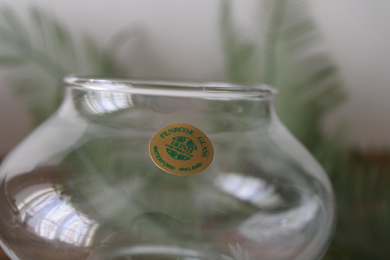 photo of vintage Irish hand cut crystal ivy ball vase w/ fern pattern, Waterford Ireland Penrose label  #2