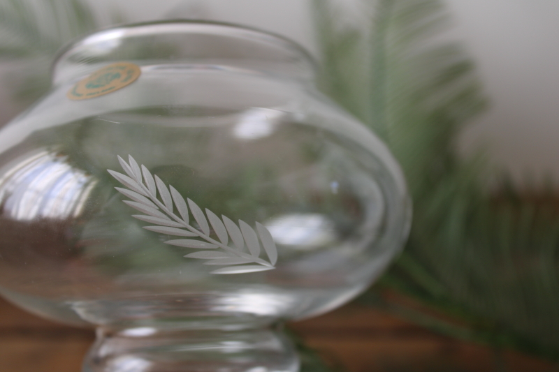 photo of vintage Irish hand cut crystal ivy ball vase w/ fern pattern, Waterford Ireland Penrose label  #3