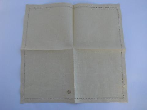 photo of vintage Irish label cream linen table linens w/ drawn thread work, tablecloth and napkins #3