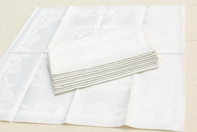 photo of vintage Irish linen damask banquet tablecloth & napkins w/ original Ireland labels #6