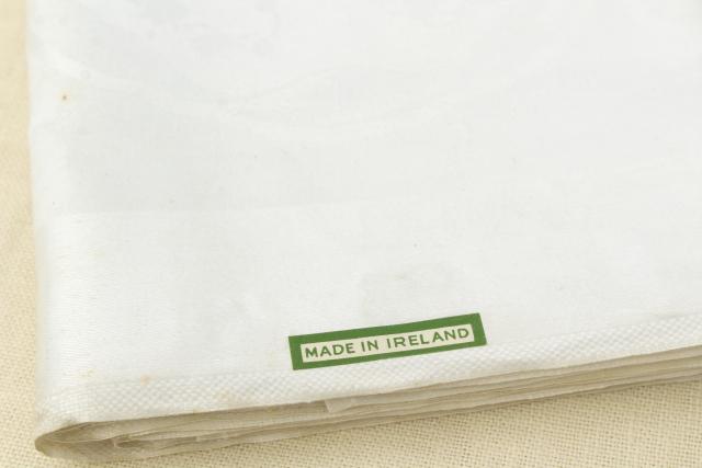 photo of vintage Irish linen damask banquet tablecloth & napkins w/ original Ireland labels #12