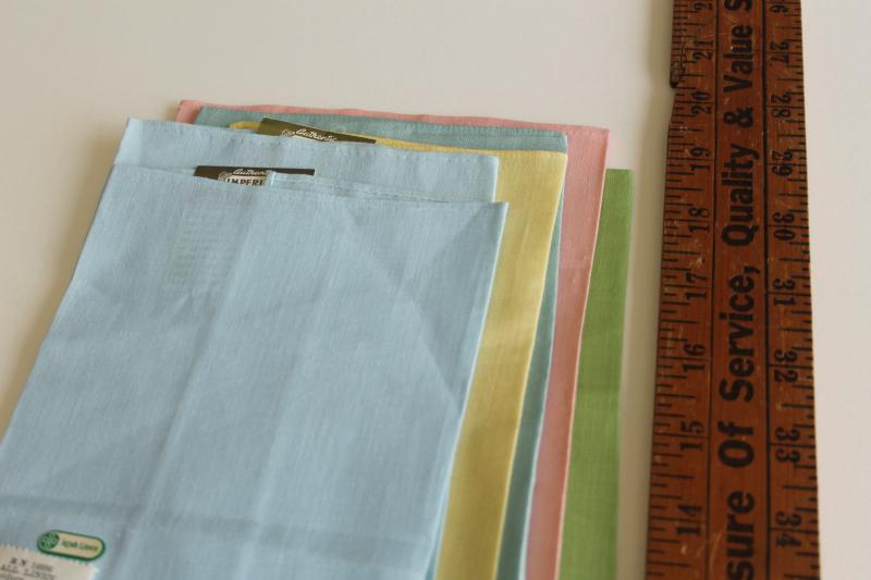 photo of vintage Irish linen guest towels, pastel colors w/ Madeira embroidery original labels #3