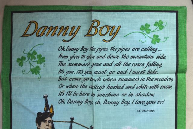 photo of vintage Irish linen tea towel, Danny Boy lyrics print, souvenir of Ireland #2