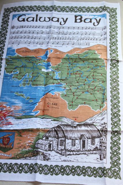 photo of vintage Irish linen tea towel, Galway Bay lyrics print, souvenir of Ireland #1