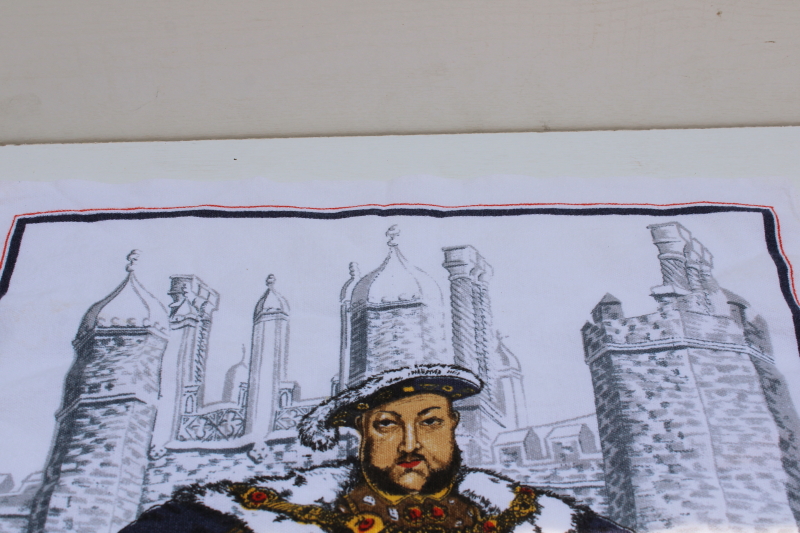 photo of vintage Irish linen tea towel, Henry VIII of England print souvenir towel made in Ireland  #4