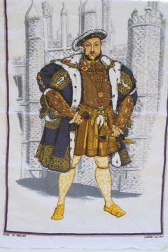 vintage Irish linen tea towel, Henry VIII of England print souvenir towel made in Ireland 