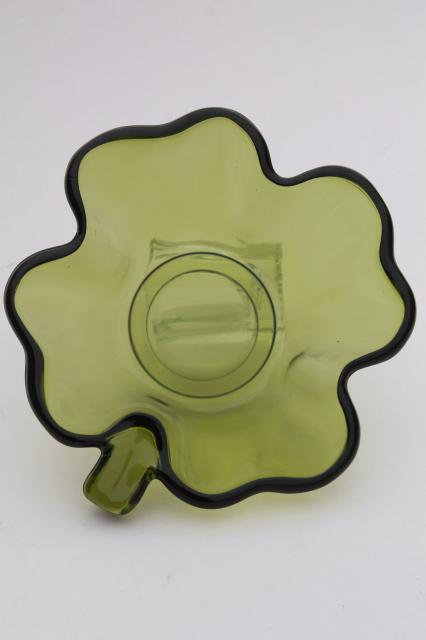 photo of vintage Irish shamrock green glass bowl or candy dish, four leafed clover shape #1