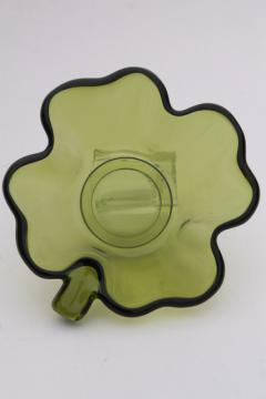 catalog photo of vintage Irish shamrock green glass bowl or candy dish, four leafed clover shape