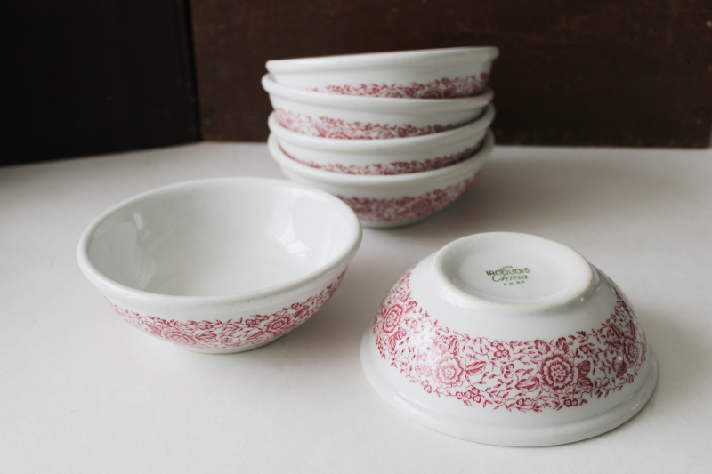 photo of vintage Iroquois restaurant ware ironstone china cereal bowls, red transferware floral #1