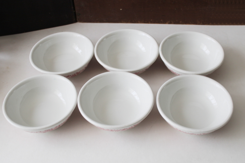 photo of vintage Iroquois restaurant ware ironstone china cereal bowls, red transferware floral #2