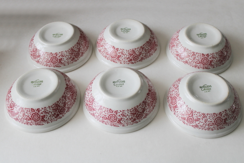 photo of vintage Iroquois restaurant ware ironstone china cereal bowls, red transferware floral #3