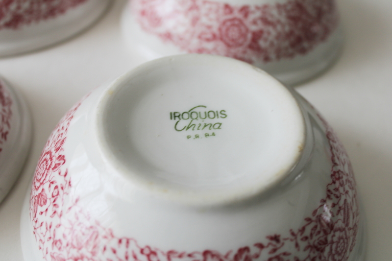 photo of vintage Iroquois restaurant ware ironstone china cereal bowls, red transferware floral #4