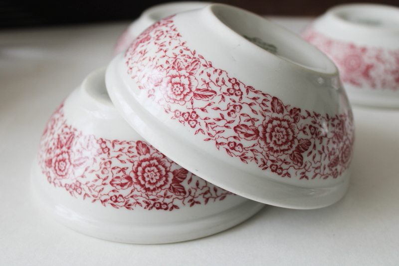 photo of vintage Iroquois restaurant ware ironstone china cereal bowls, red transferware floral #6