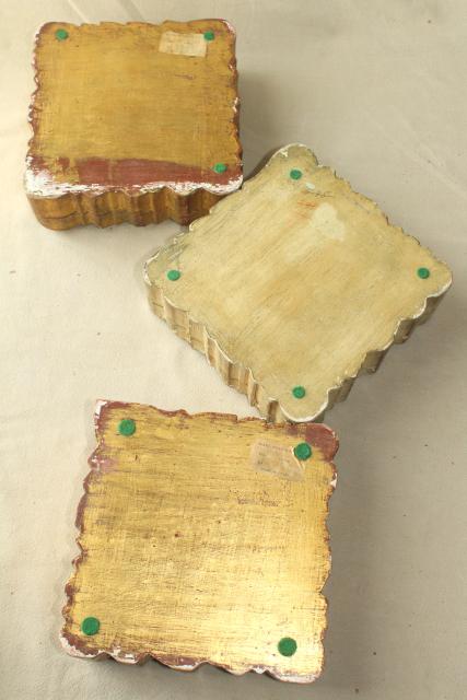 photo of vintage Italian Florentine carved wood boxes w/ shabby old gold distressed antique finish #8