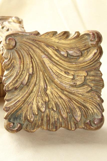 photo of vintage Italian Florentine carved wood boxes w/ shabby old gold distressed antique finish #13