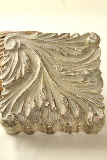 photo of vintage Italian Florentine carved wood boxes w/ shabby old gold distressed antique finish #15