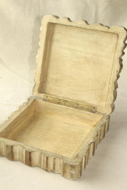 photo of vintage Italian Florentine carved wood boxes w/ shabby old gold distressed antique finish #16