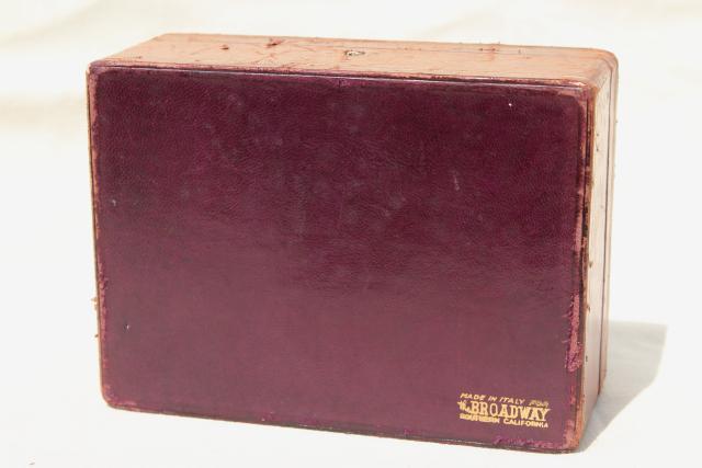 photo of vintage Italian Florentine leather jewelry box w/ key, beautiful old patina #2
