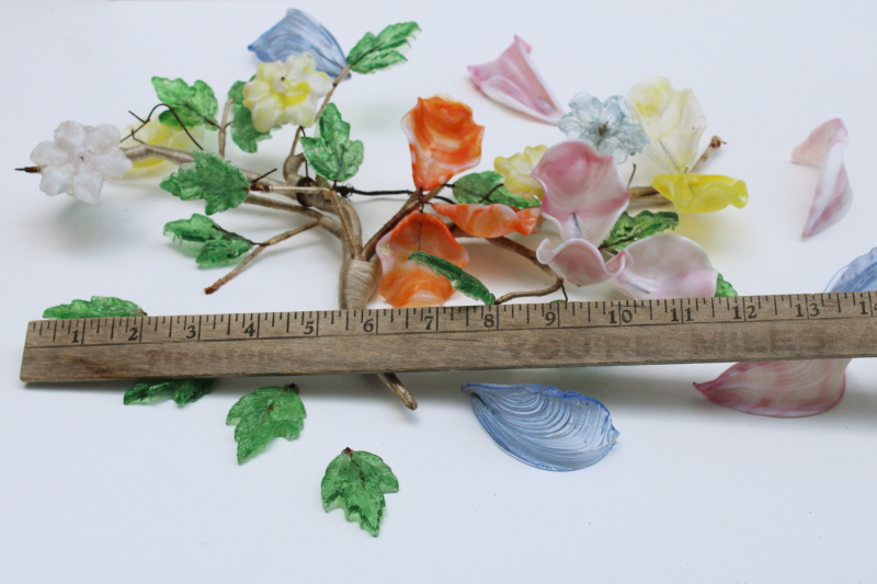 photo of vintage Italian Murano art glass flowers, flower petals and leaves w/ wire stems #3